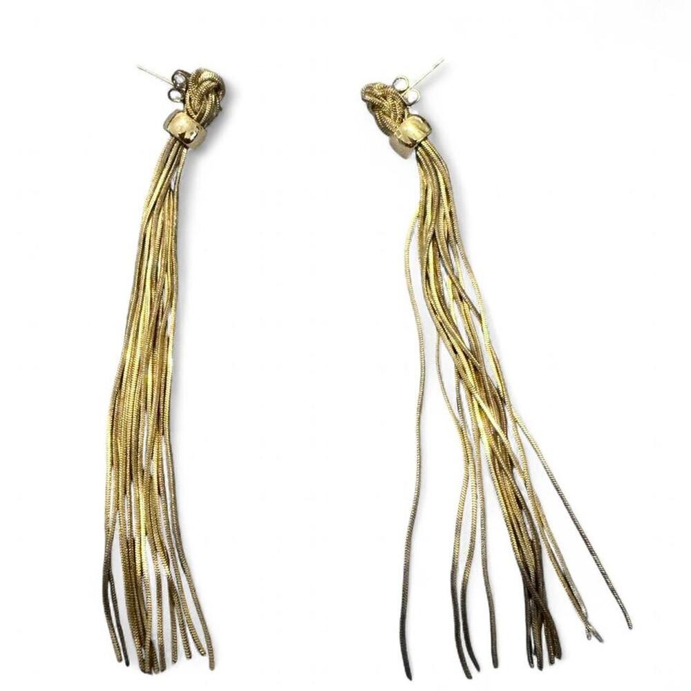Gold Knotted Snake Chain Tassel Earrings Long Statement Drop Post